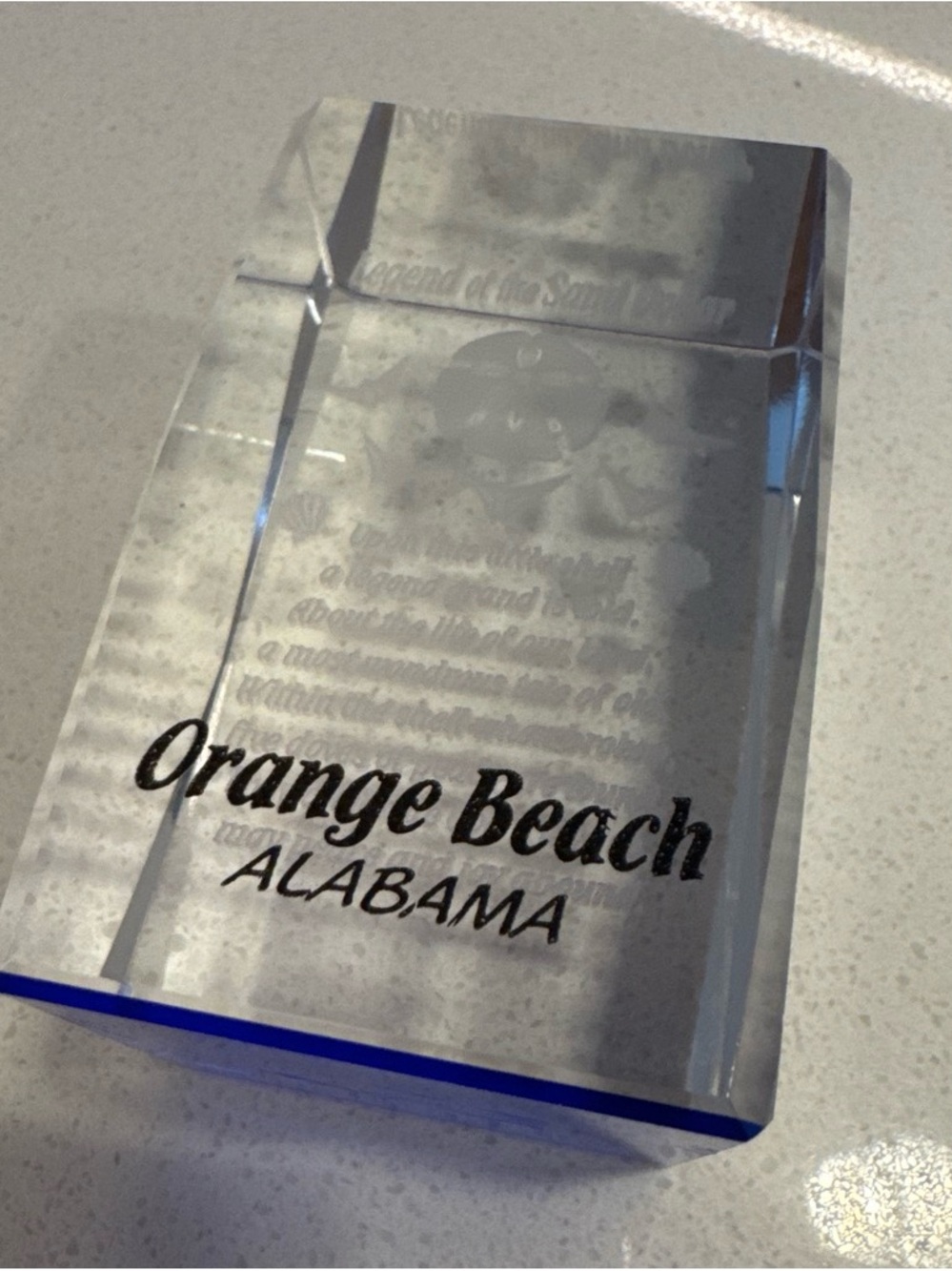 Orange Beach Alabama Decorative Crystal Block - Clear Blue Accent paper weight